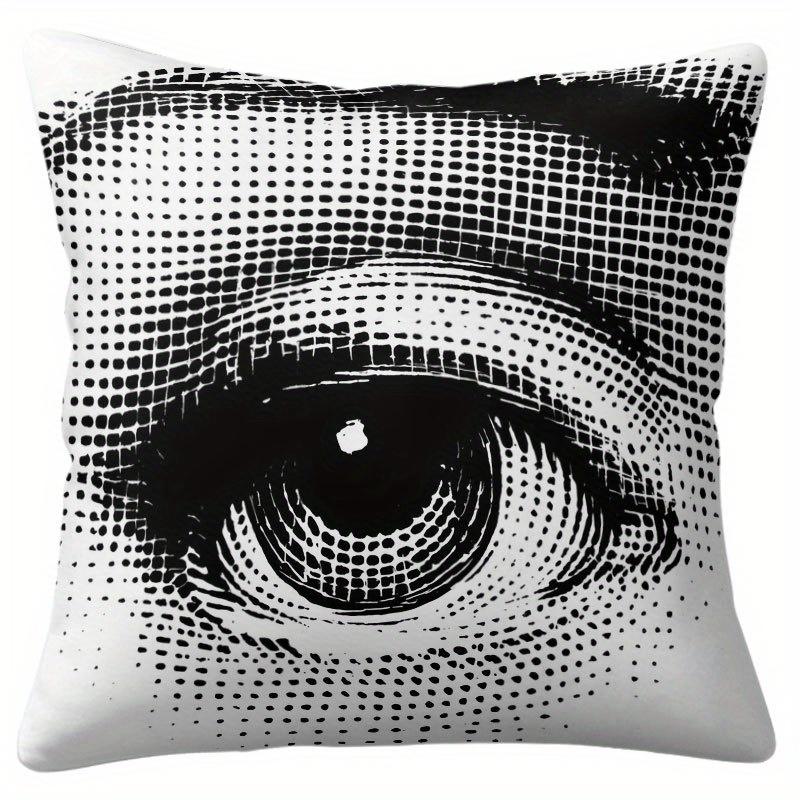 "Big Eye" Pop Art Pillow Cover 2D Printed Polyester Sofa Cushion Case – Bold Black & White Design For Home Decor