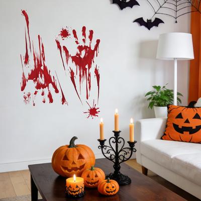 Halloween Blood Handprint Wall Stickers for Window Door Floor Decor, Halloween Party Holiday Scary Decorations