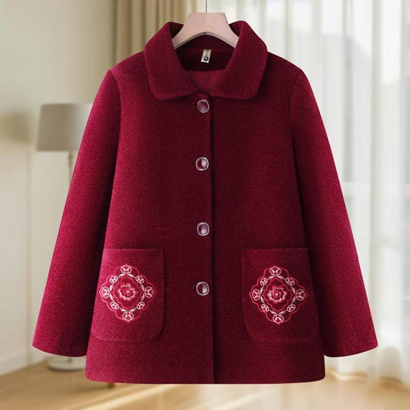 Middle-aged and old women's coats, new mother clothes, spring and autumn woolen tops, winter clothes, old lady, grandma clothes