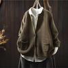 Vintage Knitted Sweater Women Autumn Casual Solid Color Button Patchwork Pockets