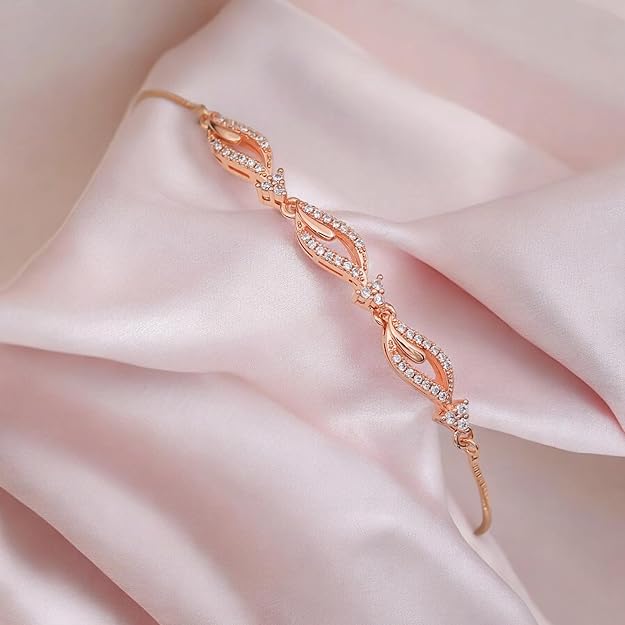 Rose Gold Plated American Diamond Crystal Contemporary Bracelet for Women & Girls