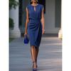 Womens Round Neck Keyhole Sleeveless Waist Twist Bodycon Midi Dress