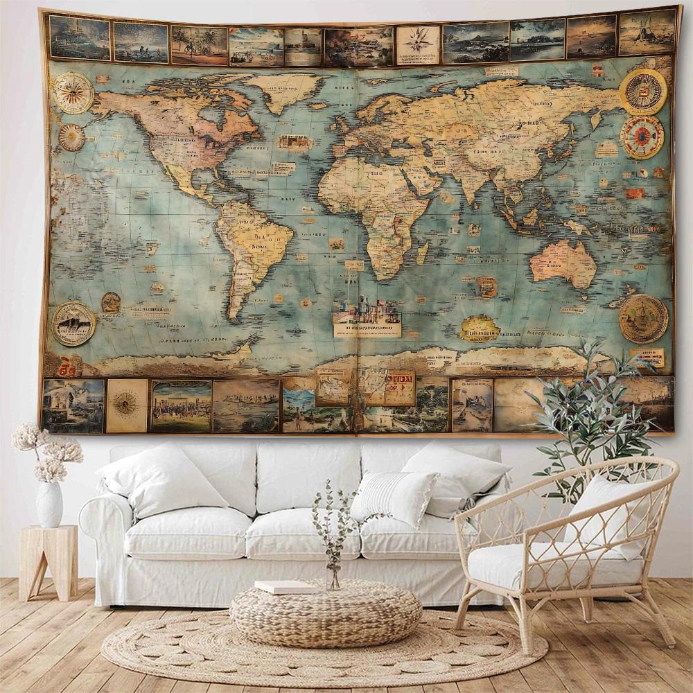 Vintage nautische wereldkaart achtergrond decoratie wandtapijt Oude nautische kaart wandtapijt Woondecoratie
