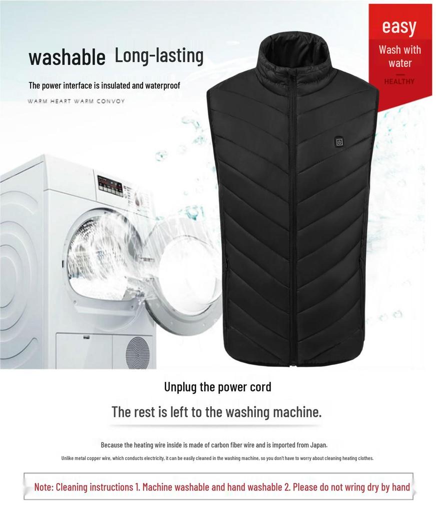 Men's Four-Zone Graphene Heated Vest with Stand-up Collar and USB Smart Temperature Control