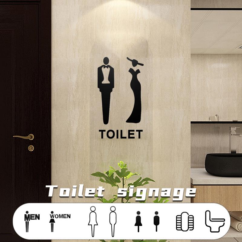 Shopping Malls Office Toilet Sign Plate Acrylic 3D Wash Room Door Wall Label Sticker WC Signage Board Art Hotel Home Decor