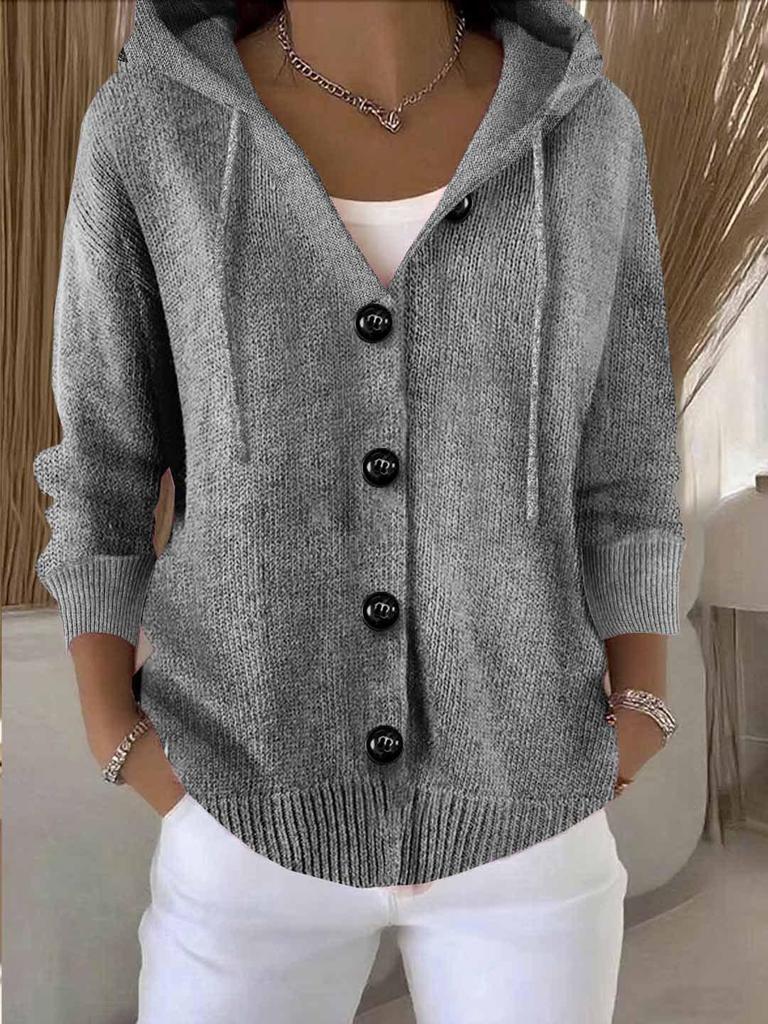 2026 Autumn/Winter Women's Hooded Long Sleeve Button-Up Cardigan Sweater