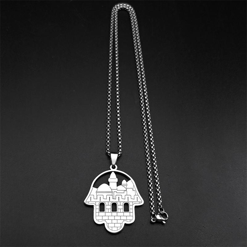 Judaism Jerusalem Je Hamsa Hand Stainless Steel Necklaces for Women Men Gold Color Temple of God Fatima Jewelry