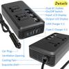 200W Multifunctional Car Inverter 12V to 220V EU Sockets USB C Port Cigarette Lighter Plug for Drivers
