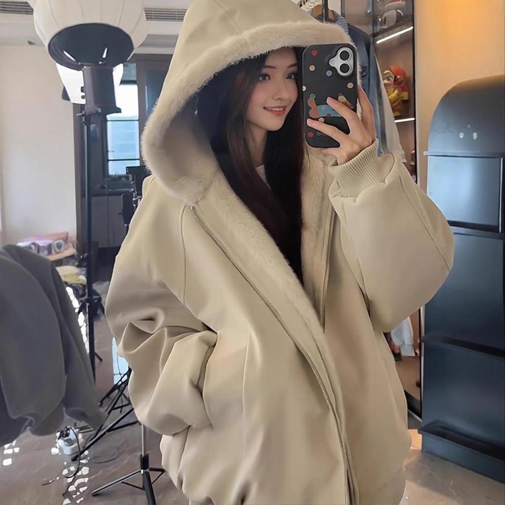 Unisex American Style Hooded Mountain Eagle Jacket: Winter Cotton Coat with Fur Collar and Velvet Lining