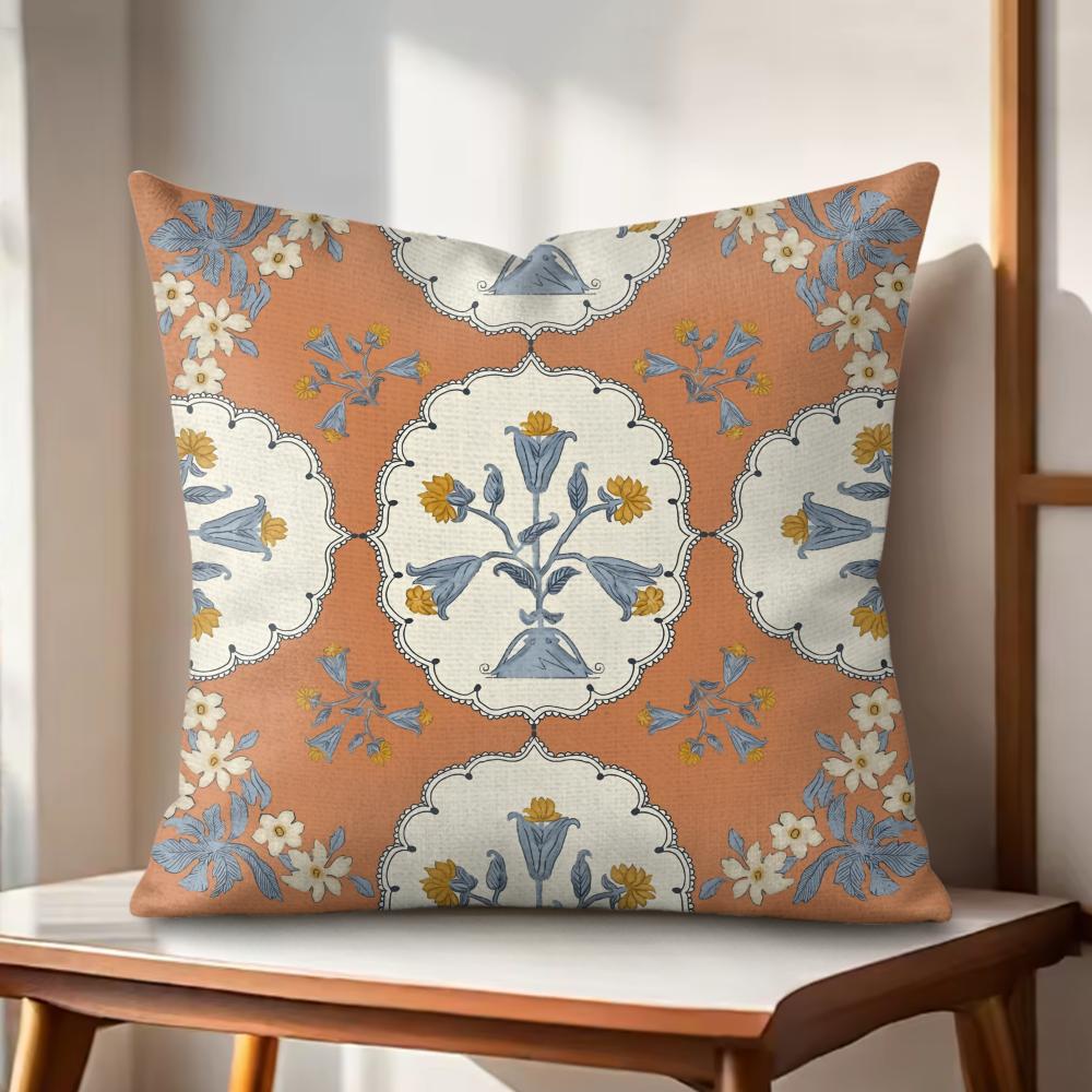 Retro Roman Pattern Cushion Cover Natural Linen Organic Fabric DoubleSided Printing Couch Pillow Covers Home Decor