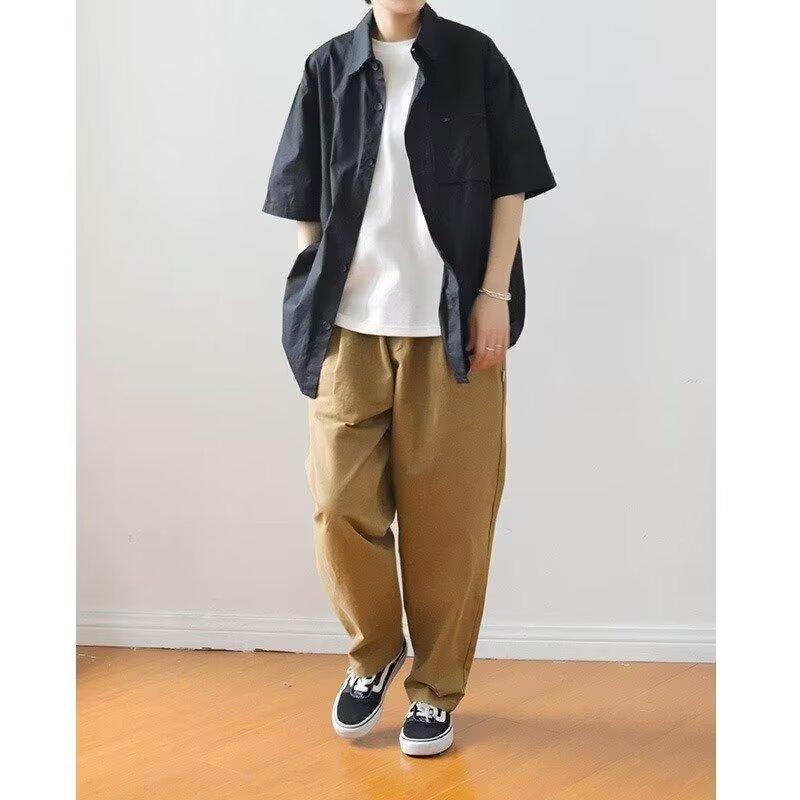 Retro Shirt Men'S Summer Outfit Hong Kong Style Student Loose And Niche Design Fun New Men'S Top For Outdoor Wear 2024