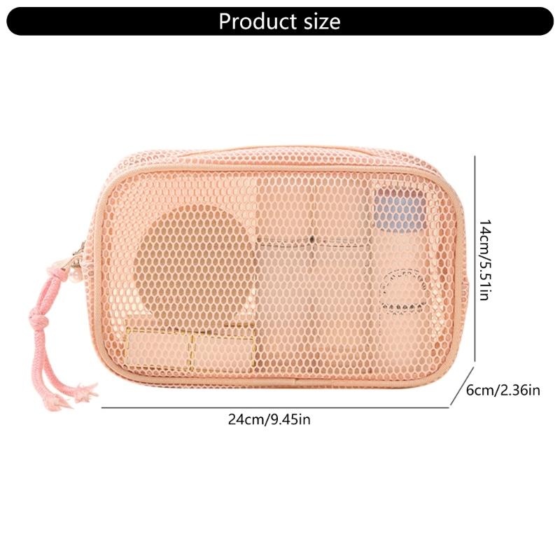 Large Capacity Mesh Cosmetic Travel Bag Dust Resistant Ventilation Portable Toiletry Organizer For Gym And Daily Use