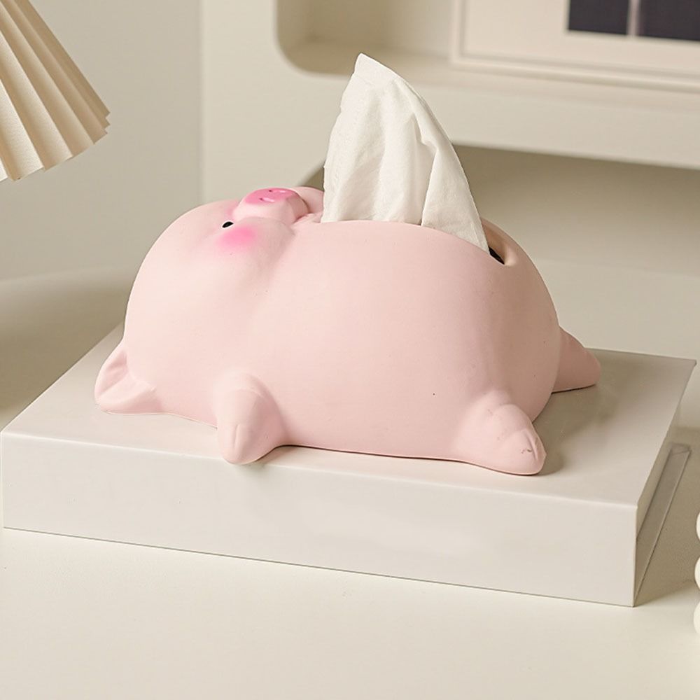 Cute Lying Pig Ceramic Tissue Box Large Capacity Decorative Ceramic Pig Tissue Box Household Ornament Paper Towel Holder
