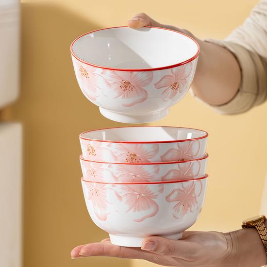 Sada keramických rýžových misek 5 palců - Elegantní design, Víceúčelové pro rýži, polévku, nudle