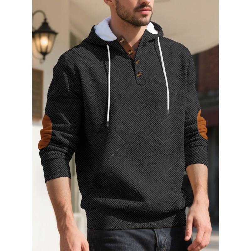 European American Autumn Winter New Style Men Solid Color Minimalist Jacquard Hooded Sweatshirt Loose Casual Outerwear