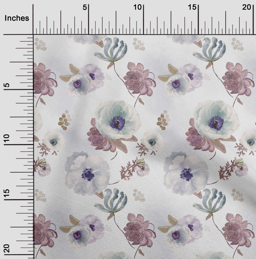 oneOone Cotton Flex Light Gray Fabric Florals Dress Material Fabric Print Fabric By The Yard 40 Inch