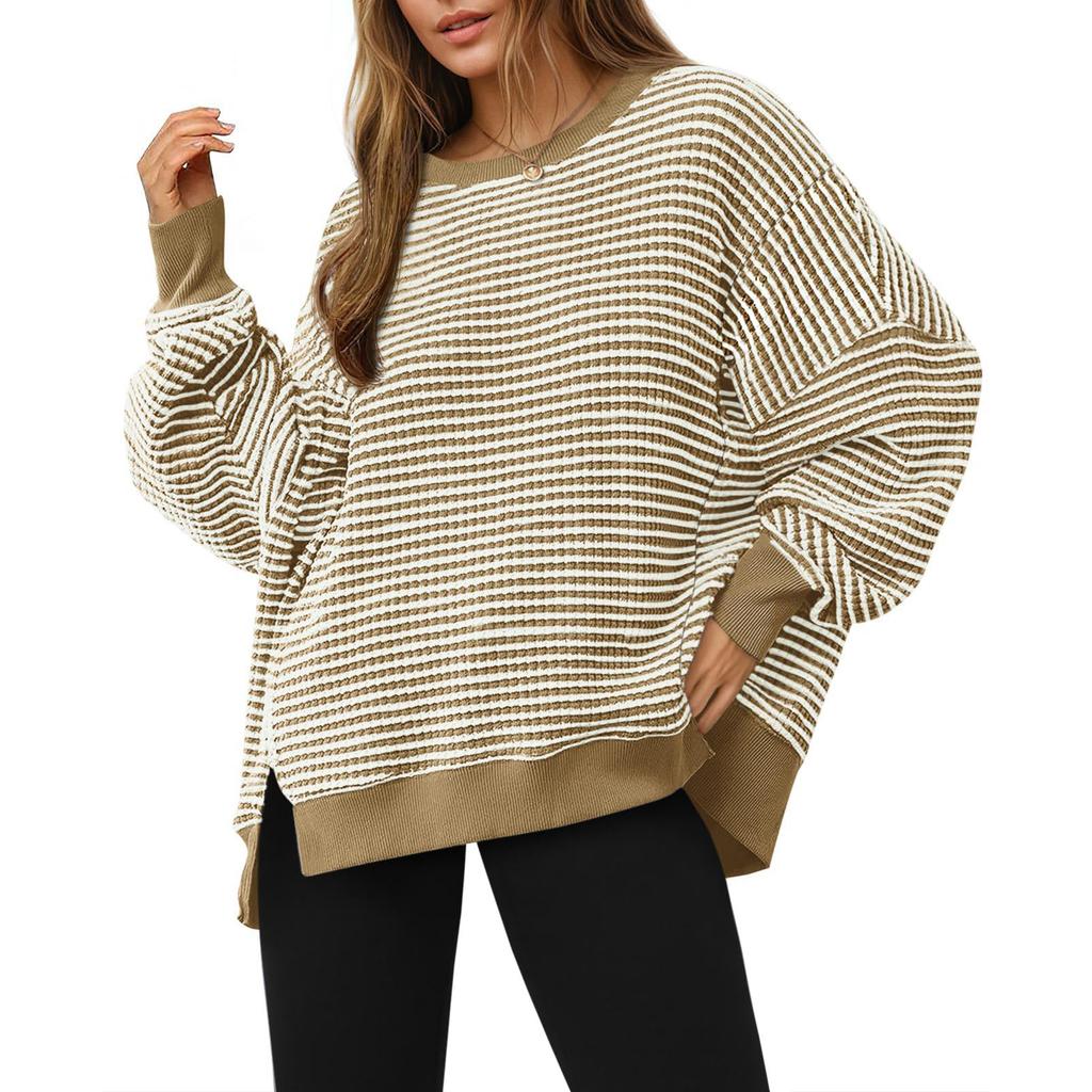 Women's Long-sleeved Round-neck Striped Round-neck Versatile Casual Loose Sweatshirt
