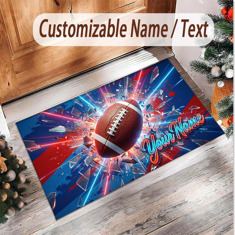 American Football Theme Soft Crystal Velvet Rug Custom Name & Text Print Non Slip Floor Rug for Bedroom Living Room