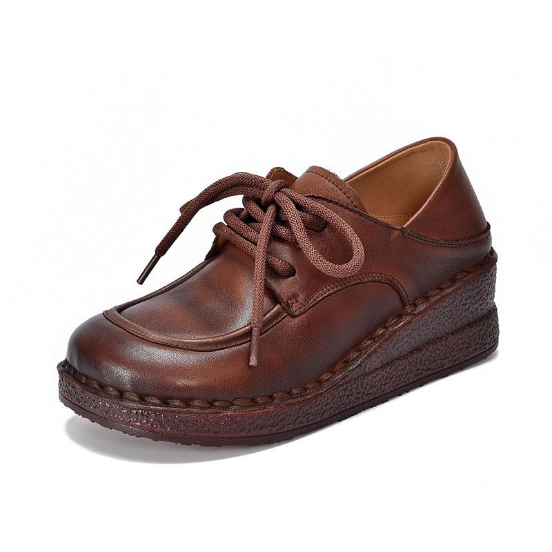 

Johnature Туфли-клинья из натуральной кожи, универсальные, удобные, на мягкой подошве, на шнуровке, обувь на четыре сезона 40 темно-коричневого