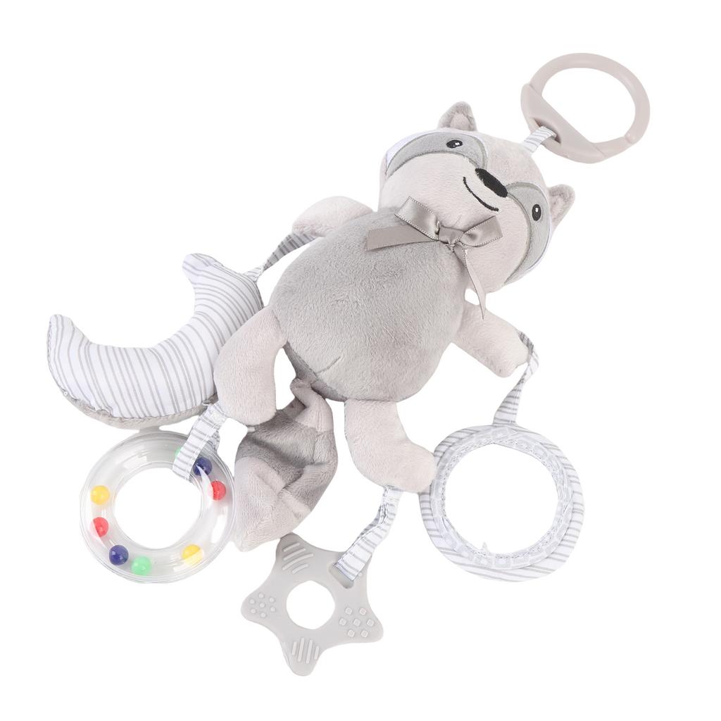 Baby Crib Hanging Rattles Toy Soft Cute Cartoon Animal Clip On Stroller Toy Plush for Infant Gray