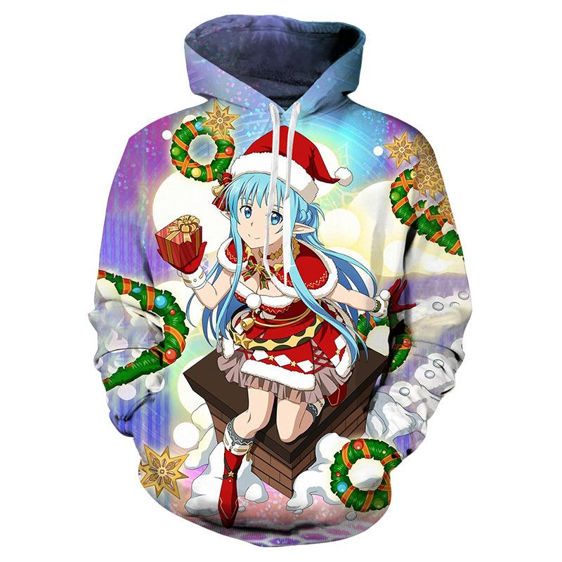 New Christmas Santa Claus Crew Neck Casual Sweater Digital Printed Animal Cat Couple Hoodie