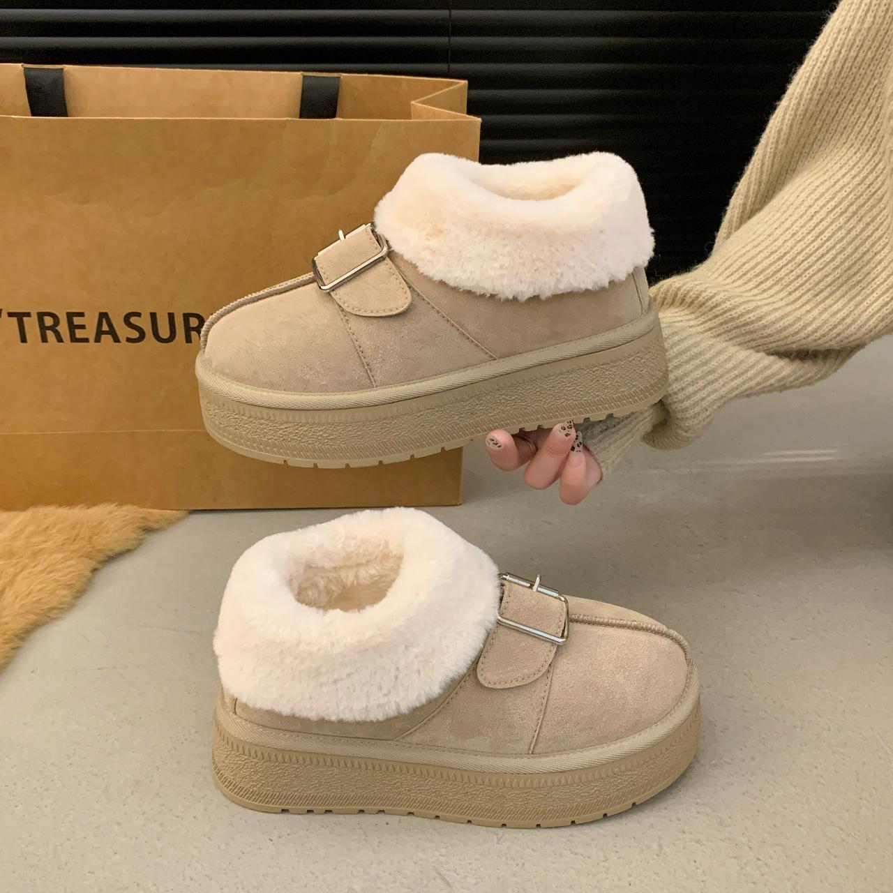 

[DONG JI] Зимние ботинки на толстой подошве для женщин, меховые, зимние, бархатные, для беременных, хлопковые, ленивые, с педалями 35 абрикосовый