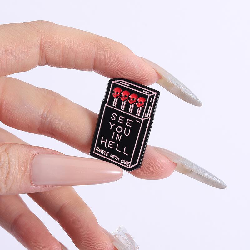 SEE YOU IN HELL Enamel Pins Custom Skull Matchsticks Brooches Lapel Badges Clothes Punk Jewelry Gift for Friends