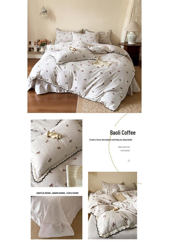 French Retro Jacquard Linen Bedding Set with Cotton Lace Trim - Luxury Princess Style