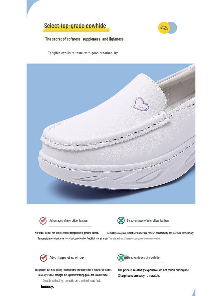 Genuine Leather Non-Slip Nurse Shoes with Soft, Breathable, Thick Sole