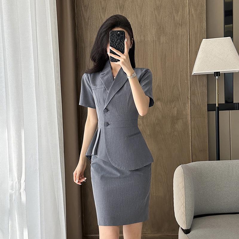 Women's Summer Short Sleeve Suit Set: Front Desk & Jewelry Store Professional Blazer