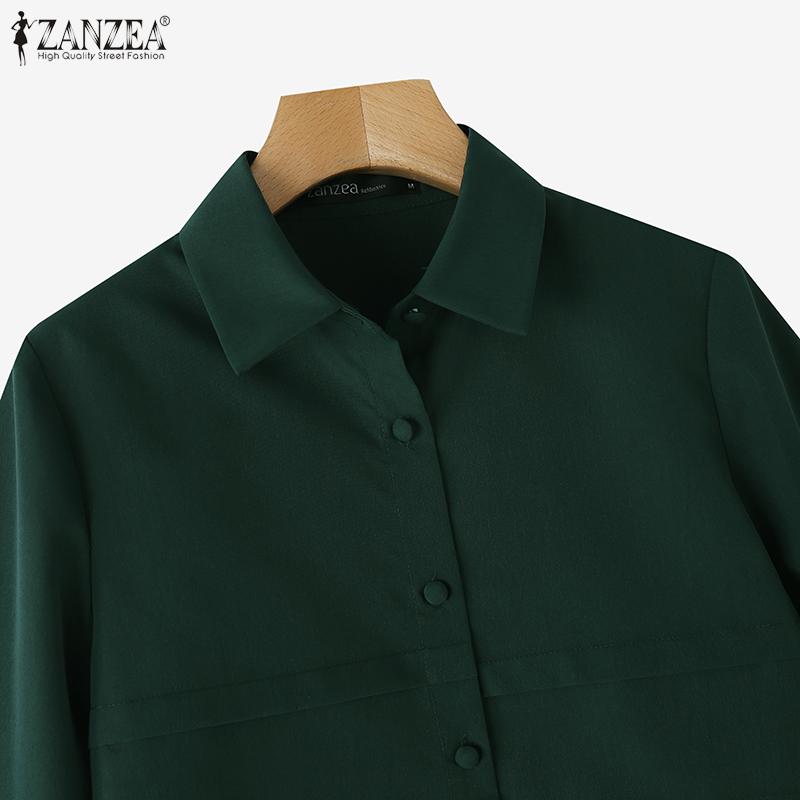 ZANZEA Blouse ample décontractée à manches 3/4 et col classique pour femme