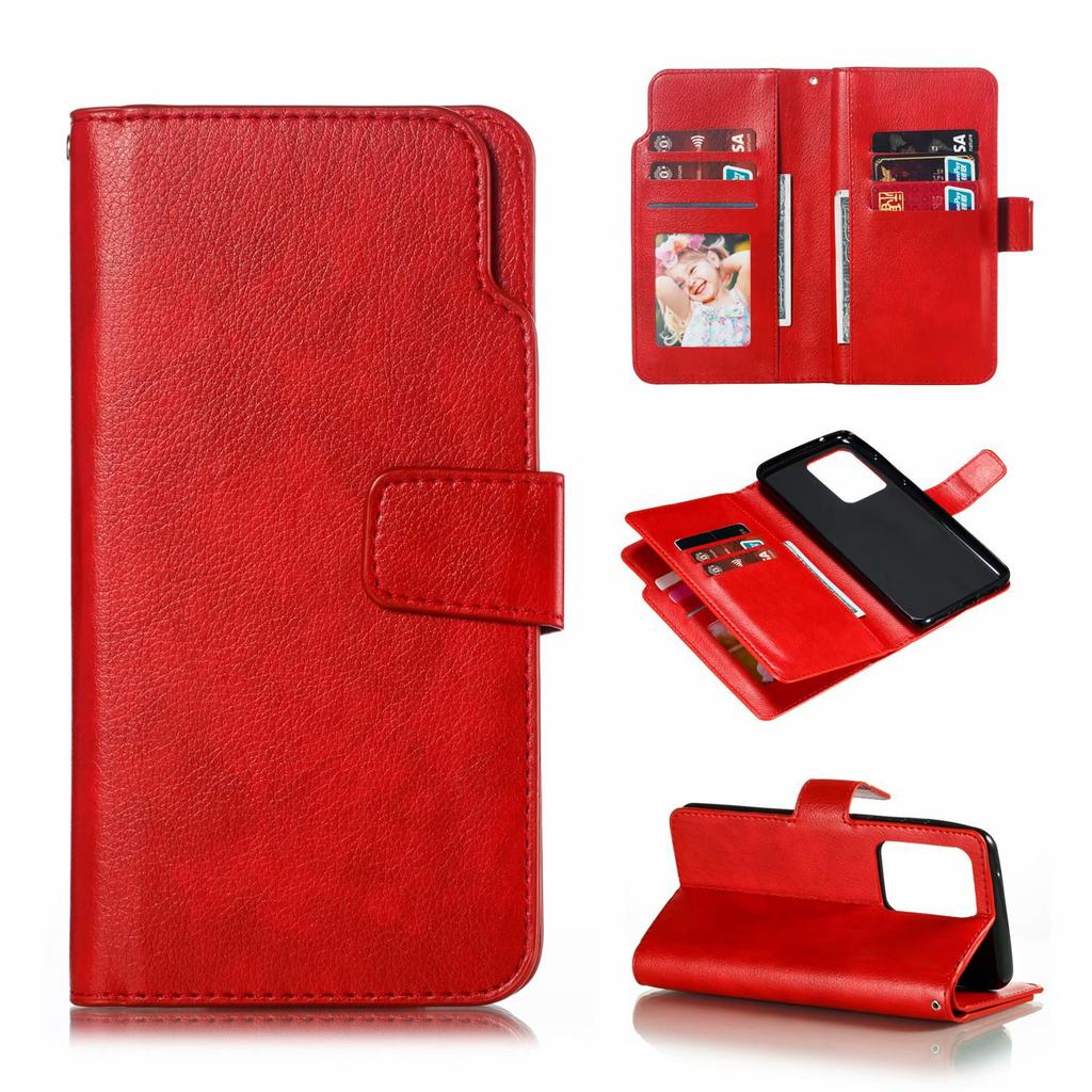 Applicable To Samsung S26 Leather Case A57 Lychee Pattern Nine Card Insert Wallet Bracket Protective Case S24FE Multi-functional Case