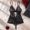 Exotic Apparel Lace Hollow Bodysuit Erotic Black Pajamas Sexy Crotchless Lingerie Babydoll Dress Deep V Back Closure Underwear