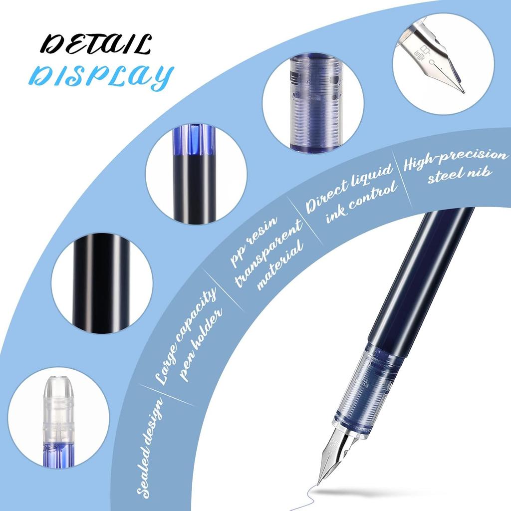 40 Pack Disposable Fountain Pens Set, Colored Ink Extra Fine Nib Classic Design Large Capacity Calligraphy Pens for Journaling, Office Supplies for
