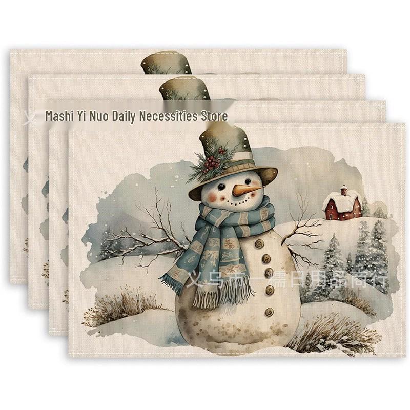 2024 Christmas Linen Table Mats - Washable, Stain-Resistant, Heat-Resistant with Snowflake & Santa Designs