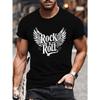 Europäische Größe Herren Rock N Roll Flügel Grafik T-Shirt - Lässiges Kurzarm-T-Shirt, Atmungsaktive Baumwolle, Maschinenwaschbar - Perfekt für den Sommer