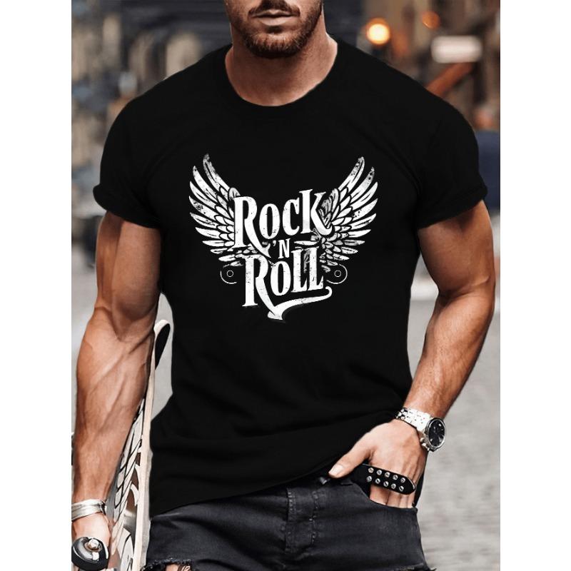 Europäische Größe Herren Rock N Roll Flügel Grafik T-Shirt - Lässiges Kurzarm-T-Shirt, Atmungsaktive Baumwolle, Maschinenwaschbar - Perfekt für den Sommer