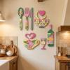 8PCS/SET Fork Wooden Wall Sticker Ornaments Floral Coffee Element Wall Plaques  Cafe Decoration