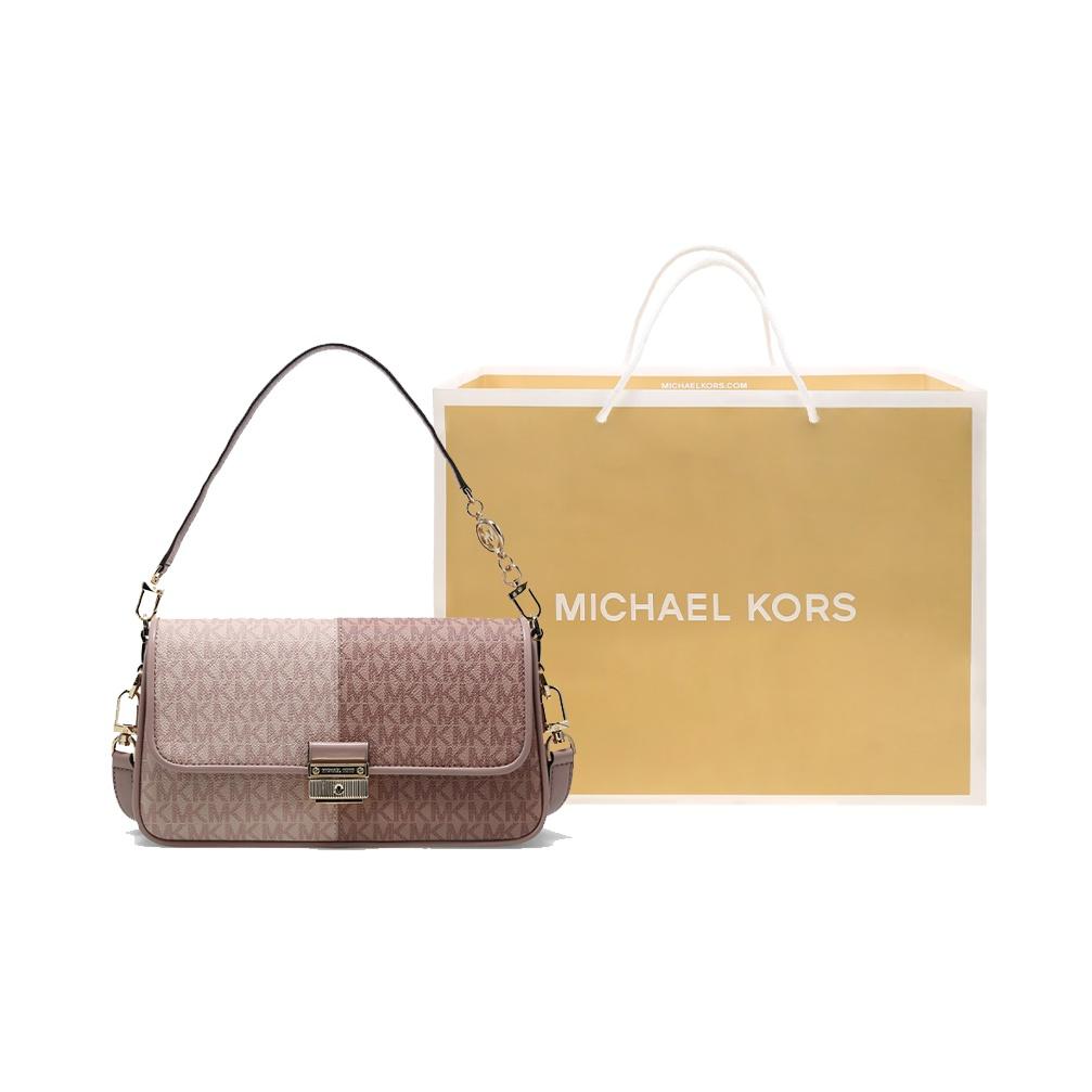 Michael Kors Mk Bradshaw Monogram Color Block Gold Buckle Leather Tote Crossbody Shoulder Bag Women Bags Ballet-Pink 30T1G2BL1B-641