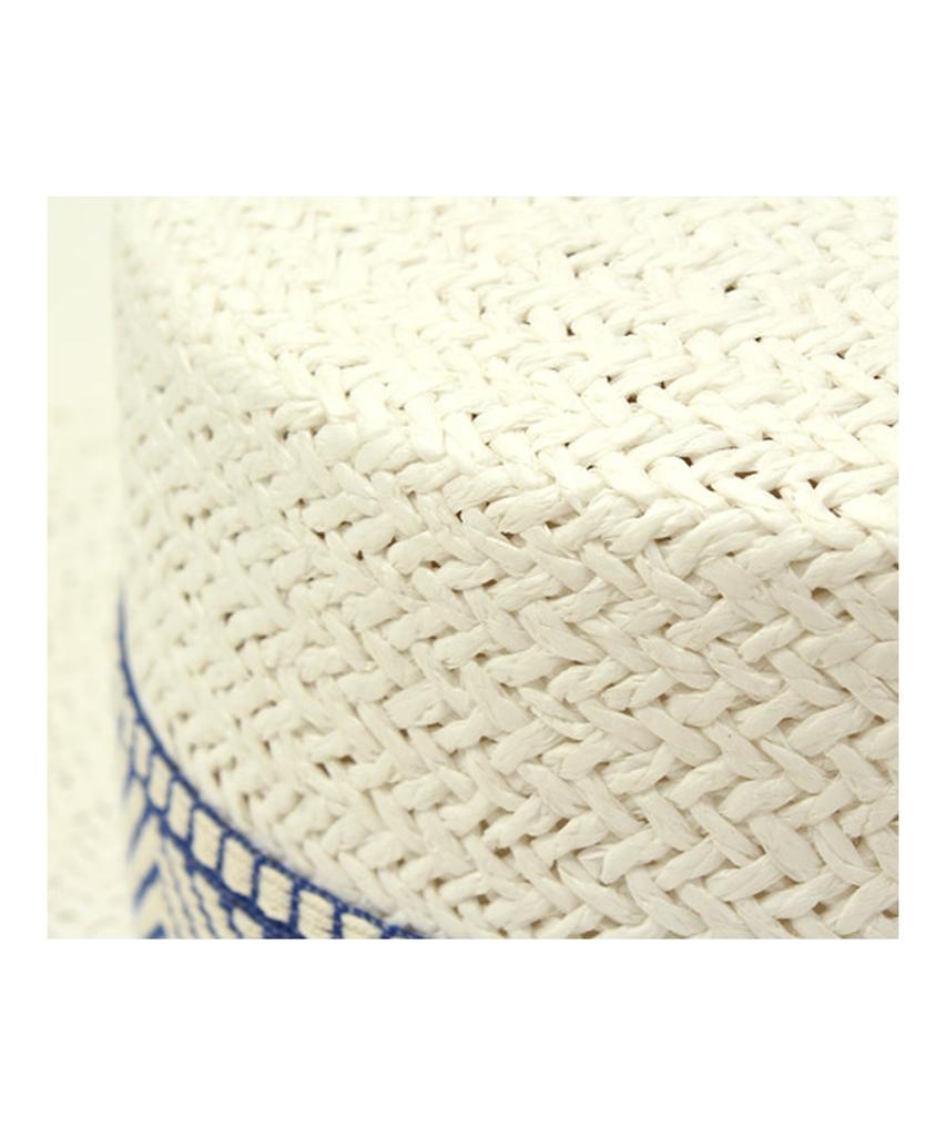 Blue Mono Line White Panama Hat