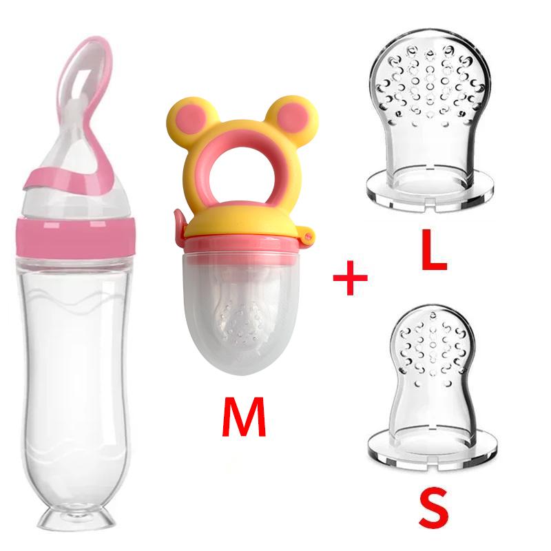 Squeezing Feeding Bottle Cup Baby Pacifier Feeding Set Silicone Cereal Food Supplement Feeder Tableware