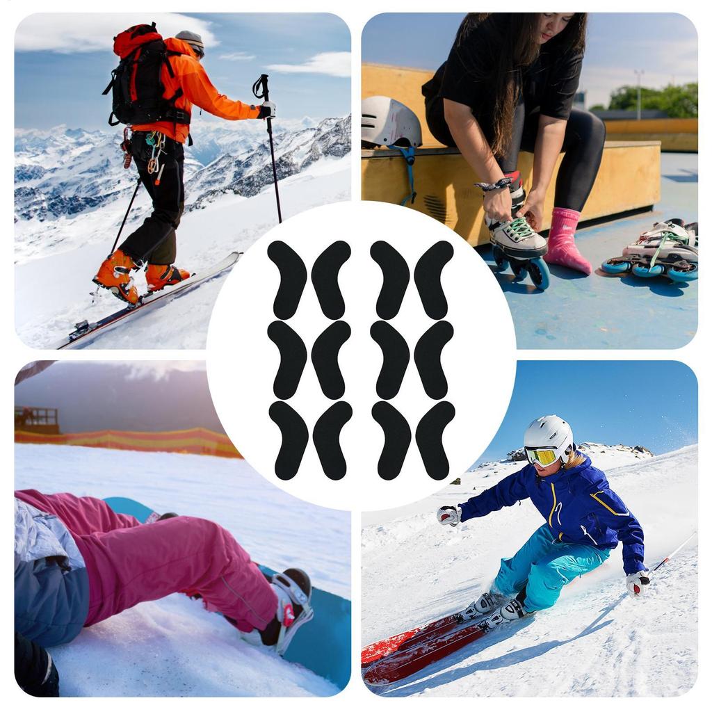 6 pairs of self-adhesive J-rod boot accessory pads to reduce heel lifting and ankle blistering during skiing or snowboarding