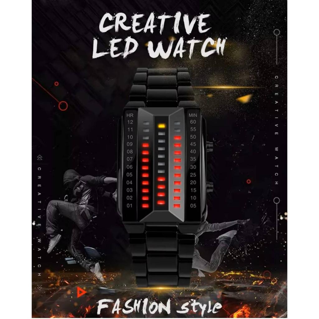 Modny zegarek LED na rękę Unisex Męski Damski Prezent Wyświetlacz Cyfrowy Lawa Pasek ze Stali Nierdzewnej Wojskowy Sportowy Vintage Retro Casual