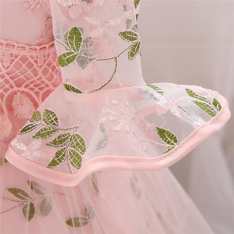 Vestito da bambina Vestito gonfio da bambina Piccola Prima Festa Principessa Gonna Girocollo Gonna floreale Stile principessa