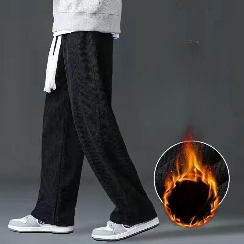 Men's Corduroy Thicken Casual Trousers Loose-fit Straight-leg Fleece-lined  Autumn Winter Warm Sport Pants
