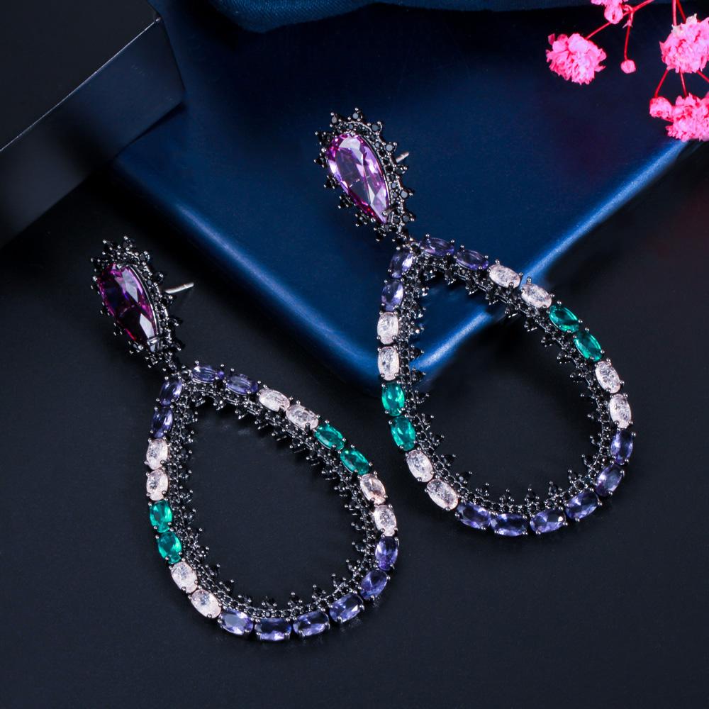 CMM Gorgeous Black Golden Color Jewelry Multicolor Hollow Water Drop Earrings