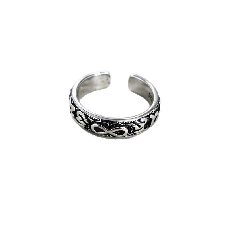 Retro Personalized Ins Hip Hop Versatile 925 Sterling Silver Jewelry Vintage Symbol Six Word Mantra Opening Rings 02891
