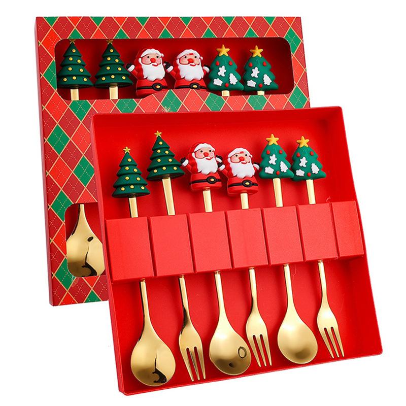 Christmas Small Gift Coffee Spoon Tableware Gift Box Santa Claus Dessert Spoon Christmas Tree Decoration Children's Gift