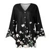Women's Fashion Loose Casual Printed Seven-Part Sleeve Button Down Blouse Cardigan Top