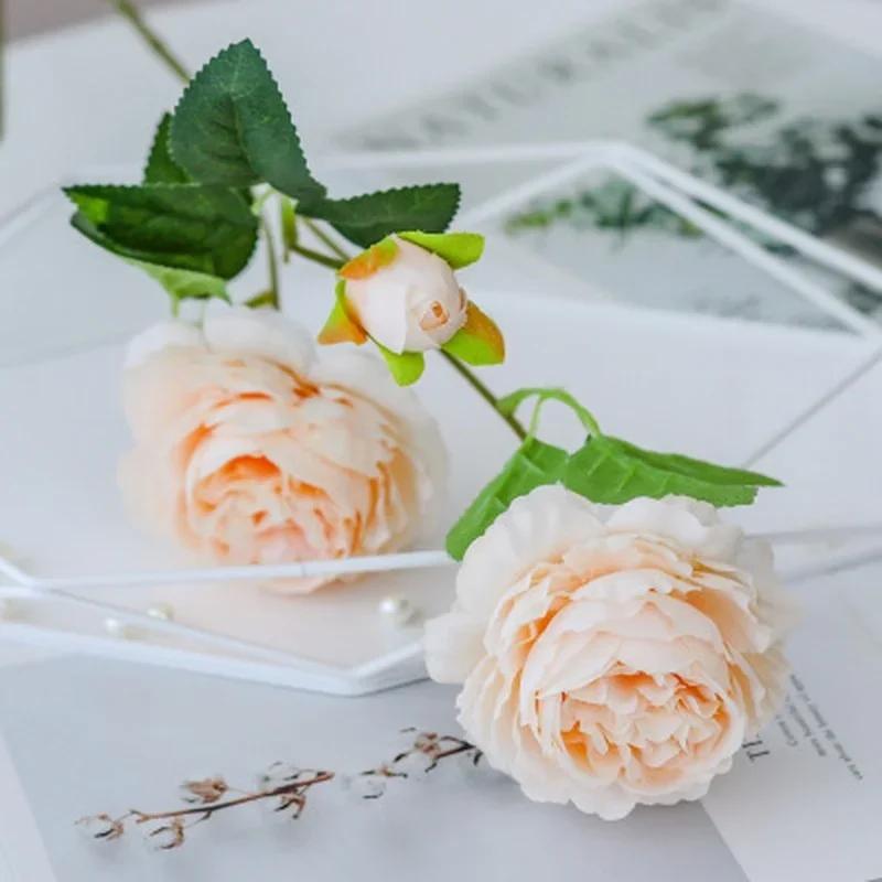 New 1PCS 3 Heads Rose Party Hotel Decoration Pretty Artificial Peony Practical Wedding Bride Holds Flowers Household Ornament